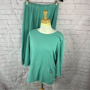 blaire Mint Green casual set sz L cotton blend 3/4 sleeve cropped 20" inseam